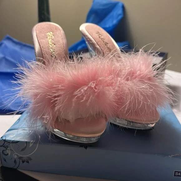 Pleaser Pink Feathered Women's Heels - Picture 2 of 16